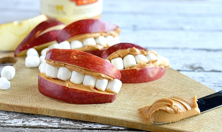 apple peanut butter mouths, After school snacks for kids