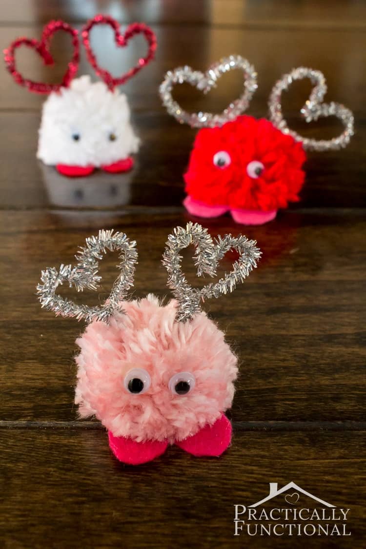 Valentines day pom pom monsters